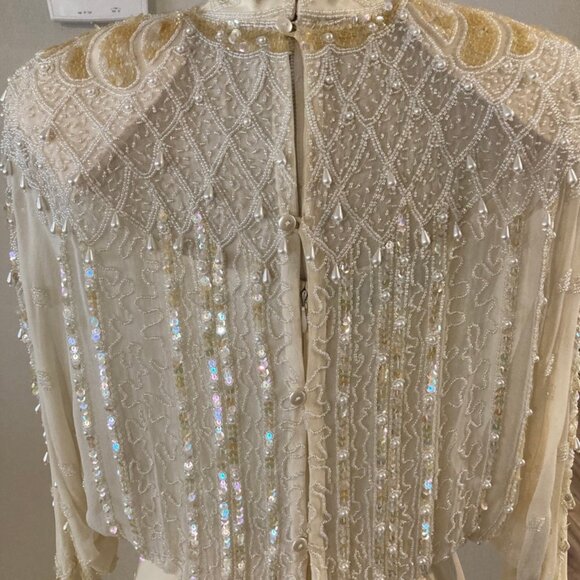 Lillie Rubin Stunning Vintage Cream Silk Beaded & Sequined Evening Dress Size 6 - Picture 6 of 14